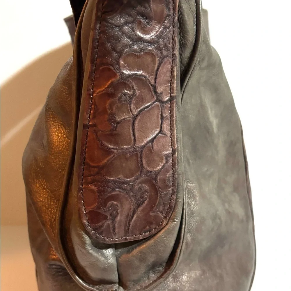 Mimeki Elegant Brown gray Leather  shoulder Women's Bag
